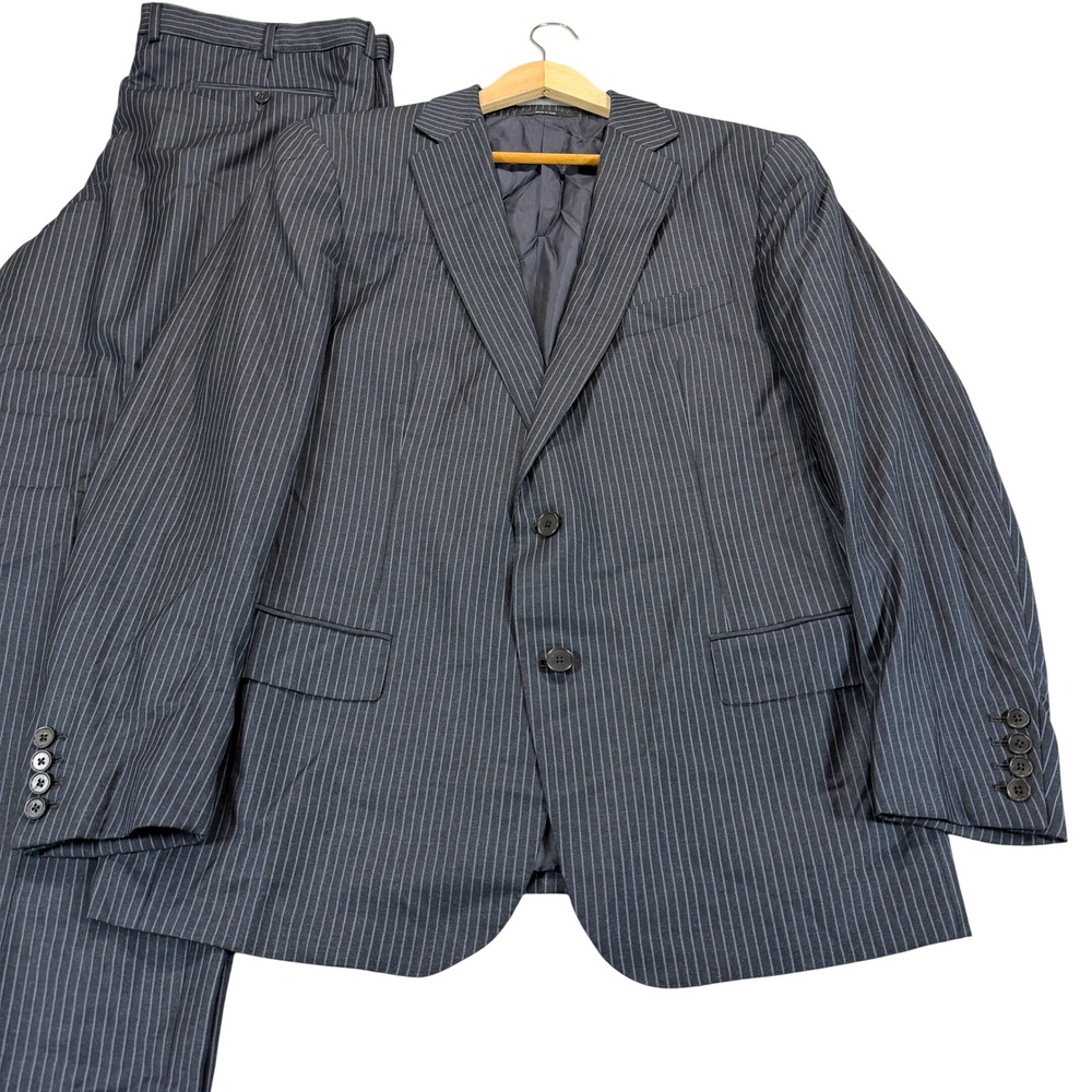 Ermenegildo Zegna Trofeo Mens 44R Fit Mila Pinstripe Wool Suit Gray Blue 38x30